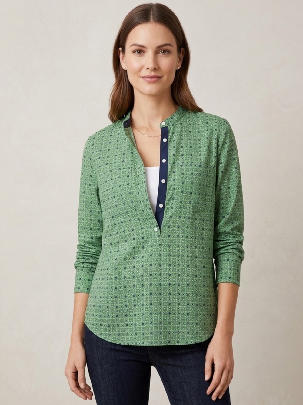 Joe Fresh | Green / Navy Geometric Blouse | Sz S